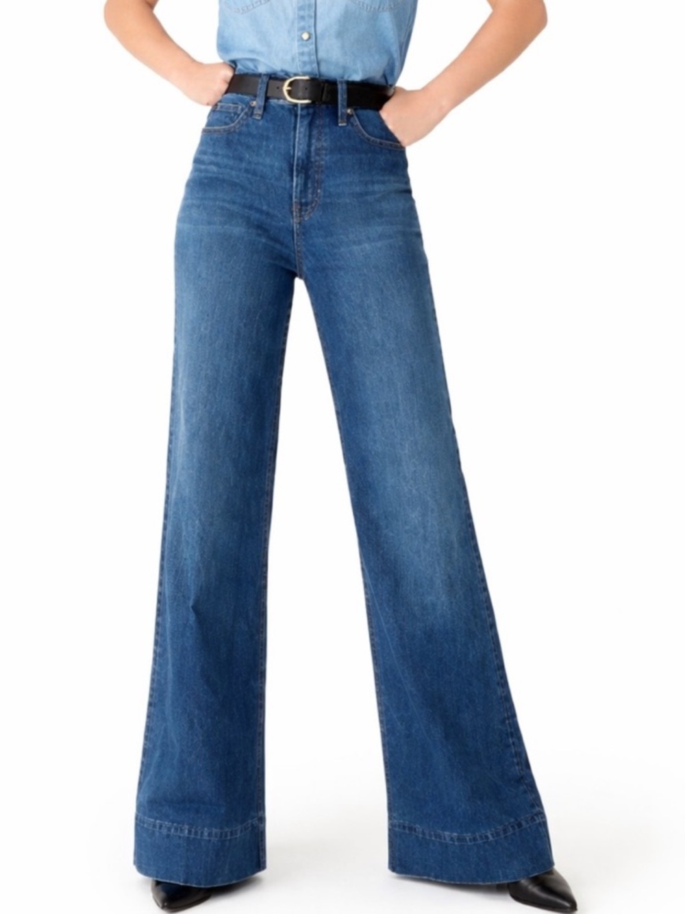 J. Crew High Waisted Wide Leg Flare Denim Trouser Long Jeans 26